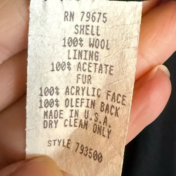 Vintage duster Long Black Wool Fur trim coat Hood cuffs sz 8p - Picture 12 of 14